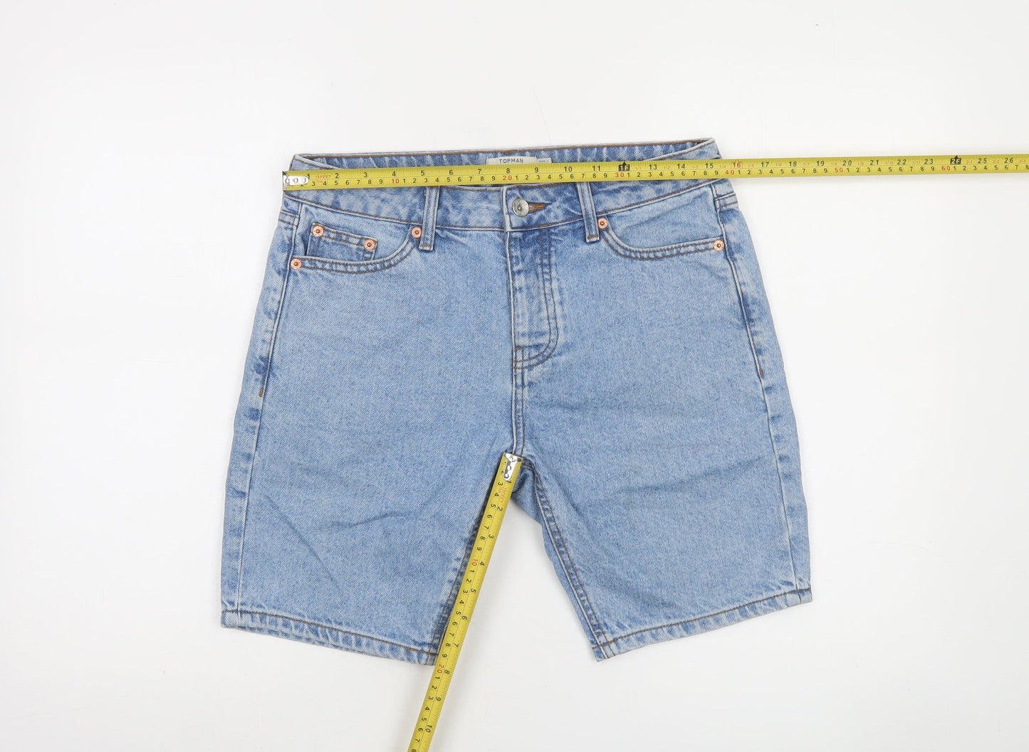 Topman Men's Blue Denim Regular Fit 5-Pocket Shorts Size 28