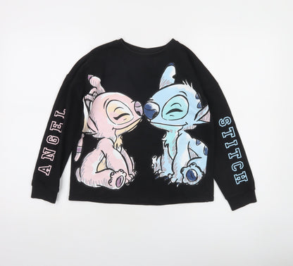 Front view of Disney Tu girls’ black stitch & angel sweatshirt 9 years cotton blend