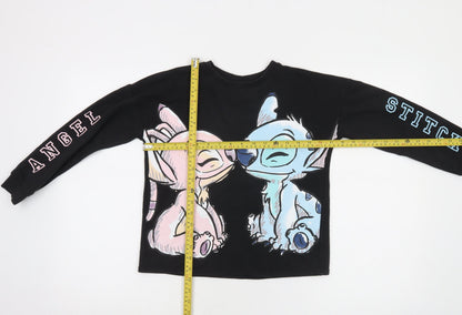 Back view of Disney Tu girls’ black stitch & angel sweatshirt 9 years cotton blend