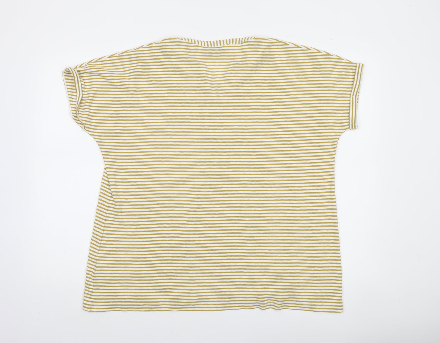 Isle Essentials Women’s L 18-20 Yellow White Striped V-Neck T-Shirt