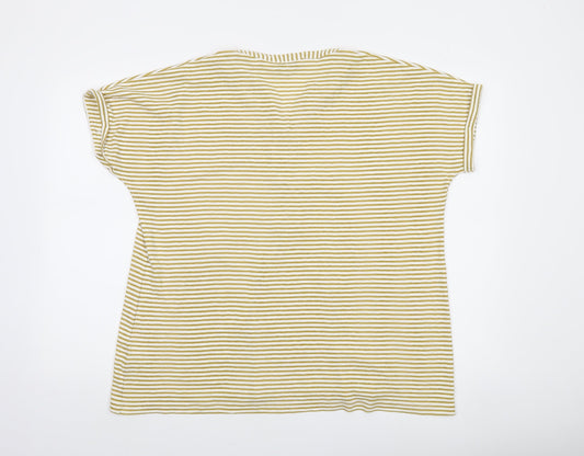 Isle Essentials Women’s L 18-20 Yellow White Striped V-Neck T-Shirt