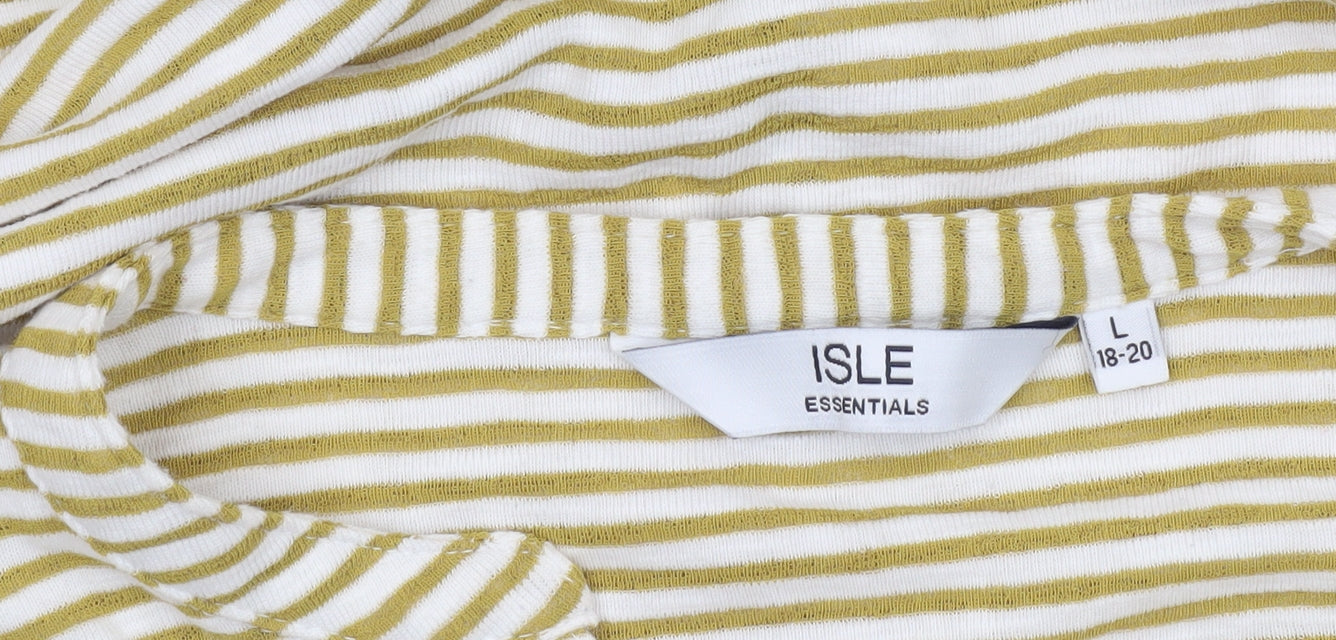 Isle Essentials Women’s L 18-20 Yellow White Striped V-Neck T-Shirt