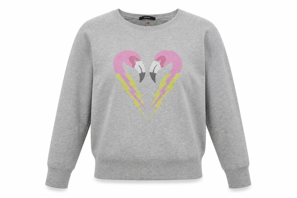 Diesel Womens Grey Flamingo Heart Graphic Cotton Sweatshirt Size S