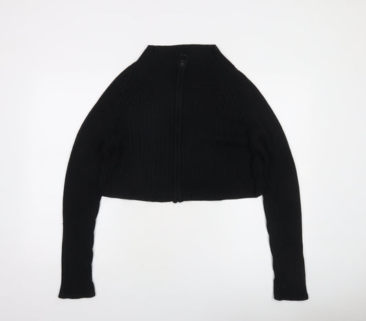 Fransa Women's Black Full Zip Ribbed Knit Jumper XL