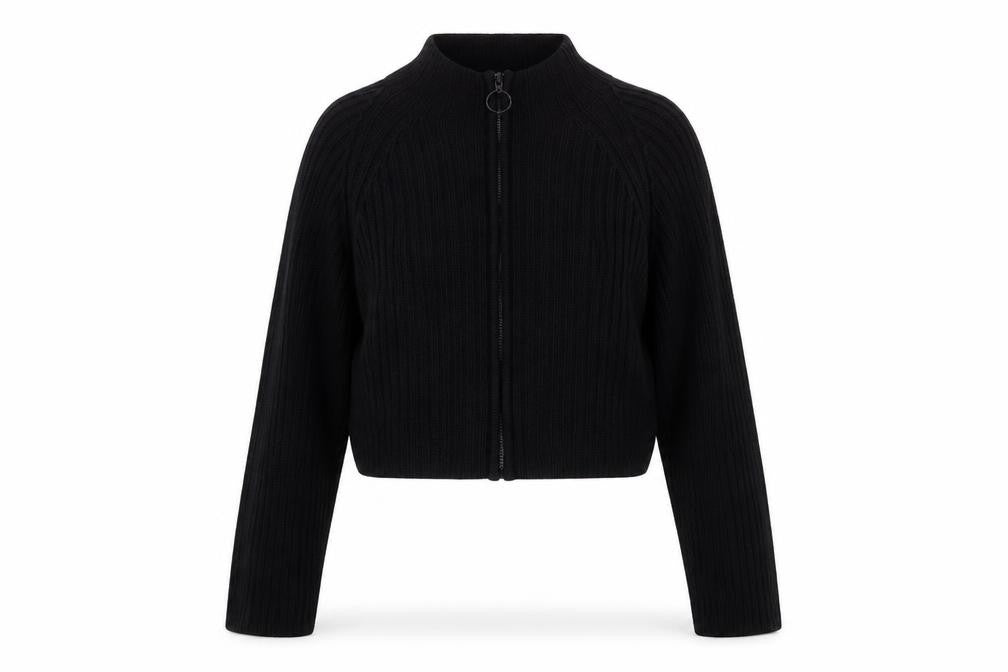 Fransa Women's Black Full Zip Ribbed Knit Jumper XL