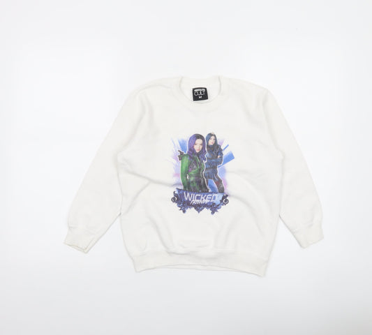 Front view of Absolute Cult girls’ white wicked friends graphic pullover sweatshirt m