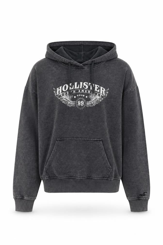 Hollister Women’s Dark Grey Small Pullover Hoodie with Logo Print
