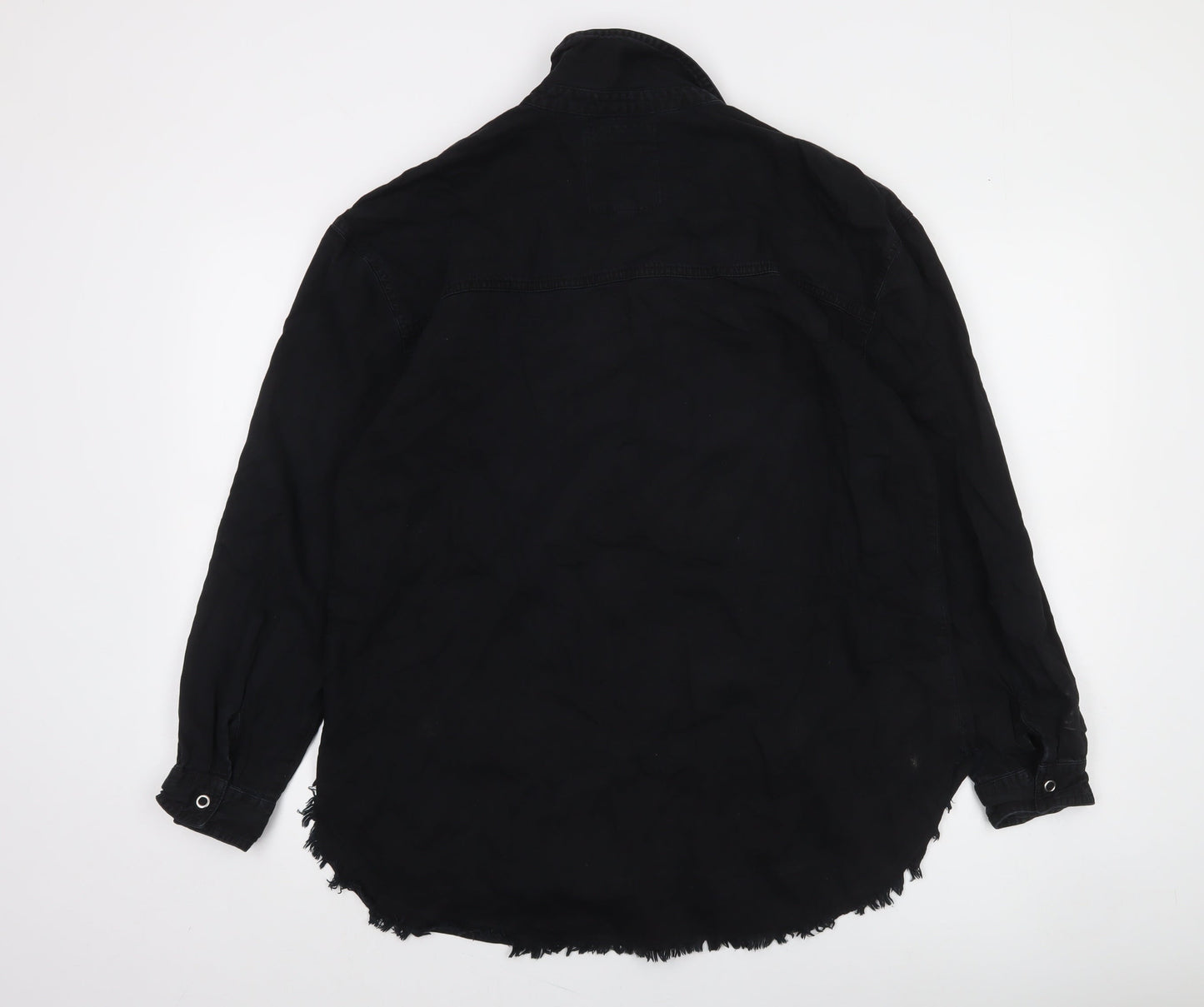 River Island Women's Black Studded Long Sleeve Cotton Button-Up Shirt M