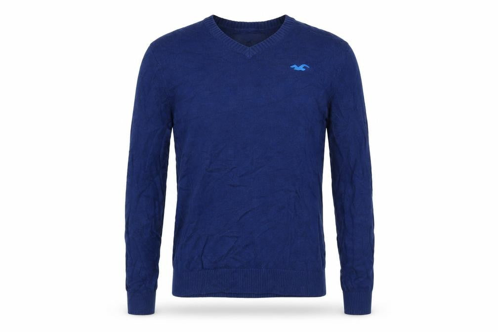 Hollister Men’s Blue V-Neck Cotton Blend Pullover Jumper M