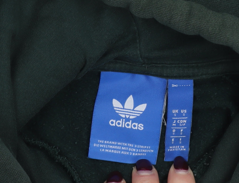 Adidas Mens Green Pullover Hoodie Small Logo Graphic Fleece