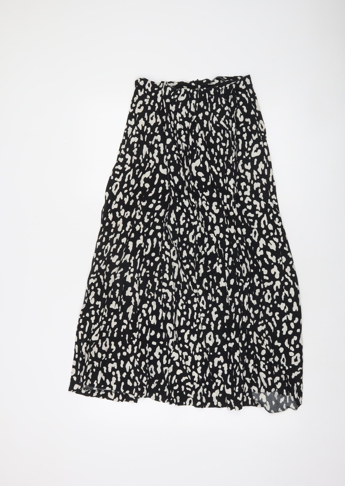 Zara Women’s Black Animal Print Pleated Midi Skirt Size 8
