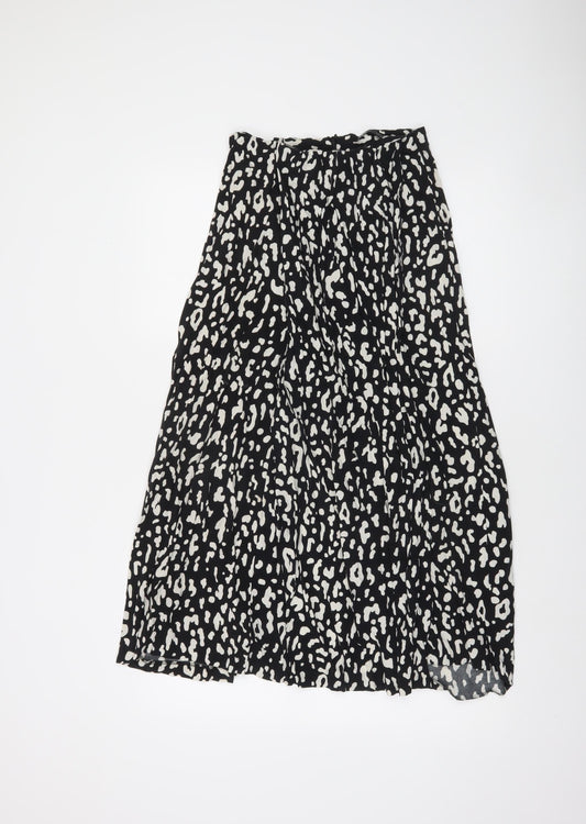 Zara Women’s Black Animal Print Pleated Midi Skirt Size 8