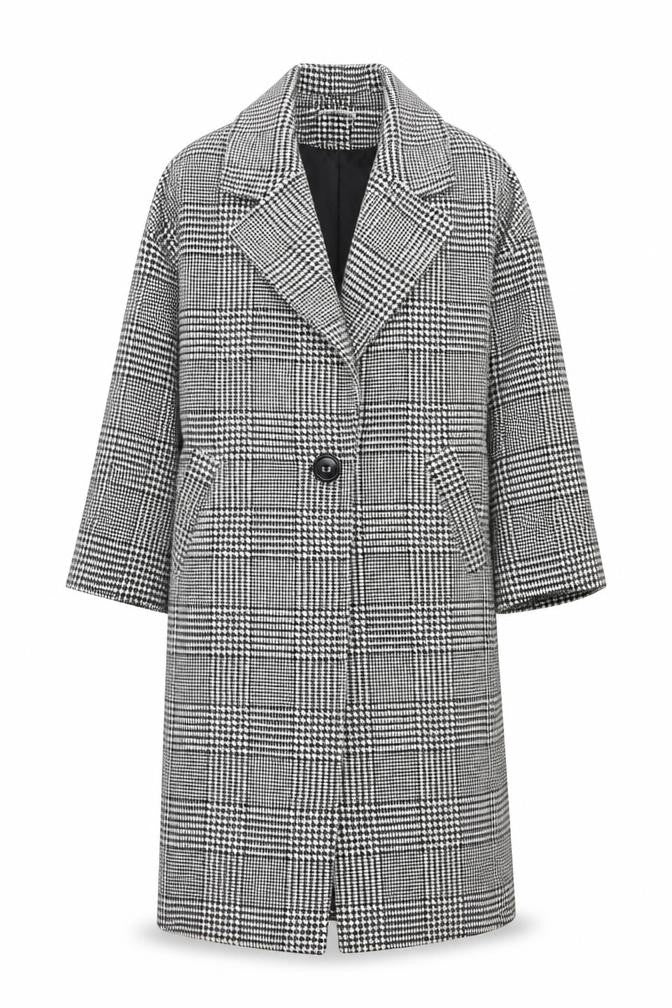 Pitti Women’s Black Check Wool Blend Long Overcoat Size L