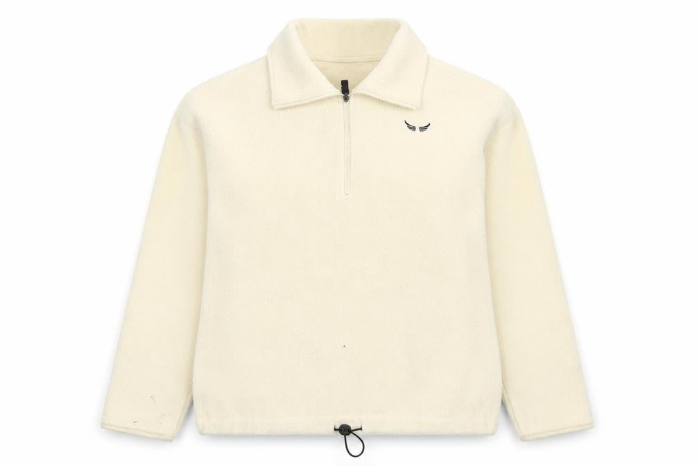 Exerify Women Beige Fleece 1/4 Zip Pullover Sweatshirt Size S