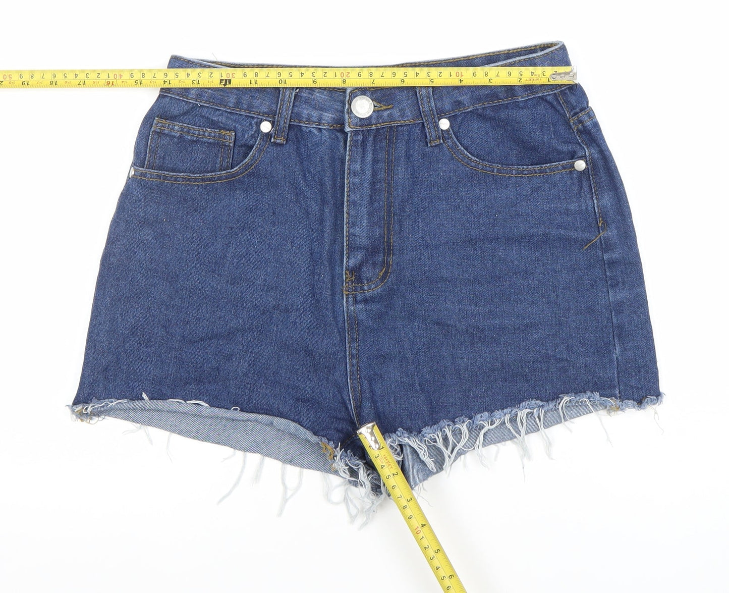 Boohoo Blue Women's Blue Size 10 High Waist Cut-Off Denim Shorts