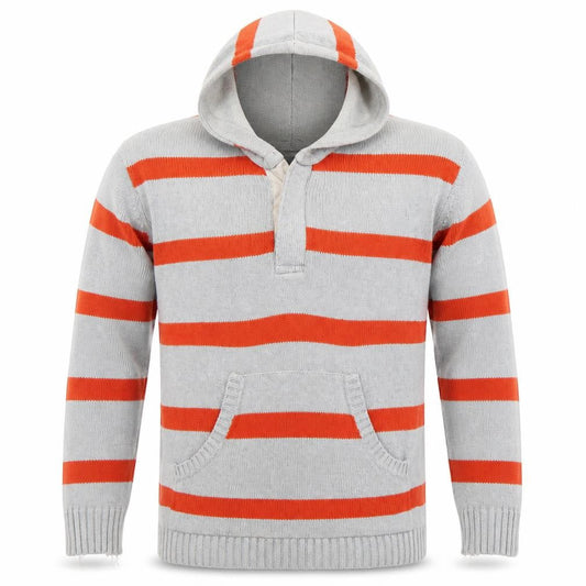 H&M Men’s Grey Orange Striped Knit Pullover Hoodie XL