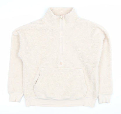 Additional front view of Dunnes Women Beige 1/2 Zip Fleece Pullover Sweatshirt XS