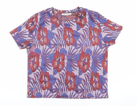 Zara Trafaluc Women's Multicoloured Floral Short Sleeve T-Shirt Size S