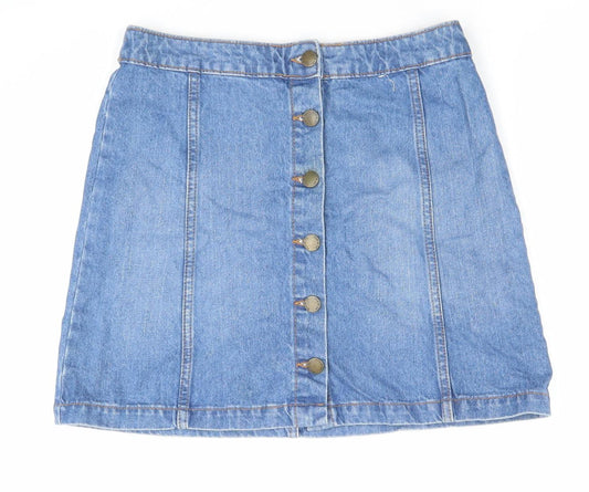 Denim Co Women’s Blue Denim Button Front Knee Length Skirt Size 10