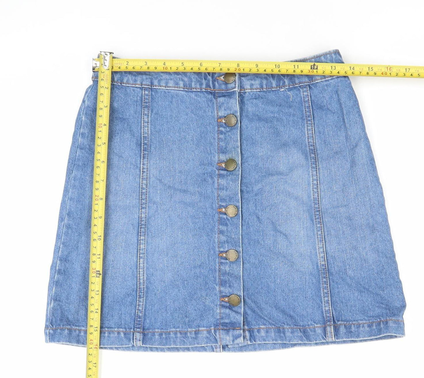 Denim Co Women’s Blue Denim Button Front Knee Length Skirt Size 10