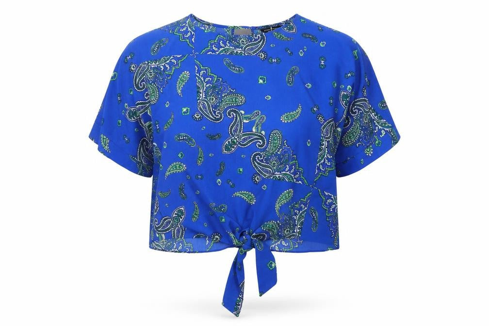 Dorothy Perkins Women’s Blue Paisley Cropped Tie Front Blouse Size 16