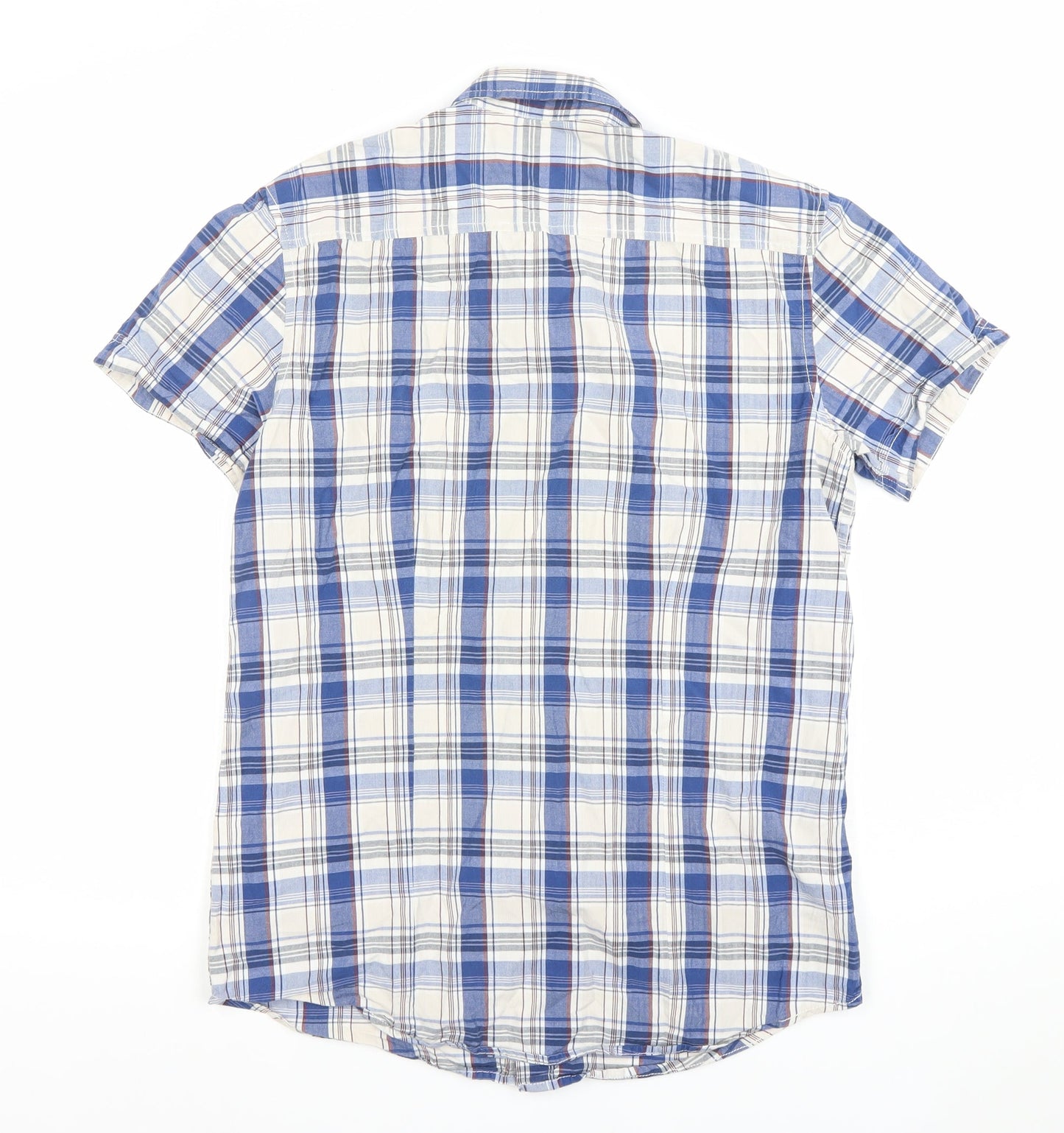 Wrangler Mens Blue Check Slim Fit Short Sleeve Cotton Shirt M
