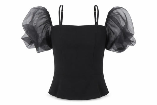 River Island Women’s Black Puff Sleeve Camisole Blouse Size 12