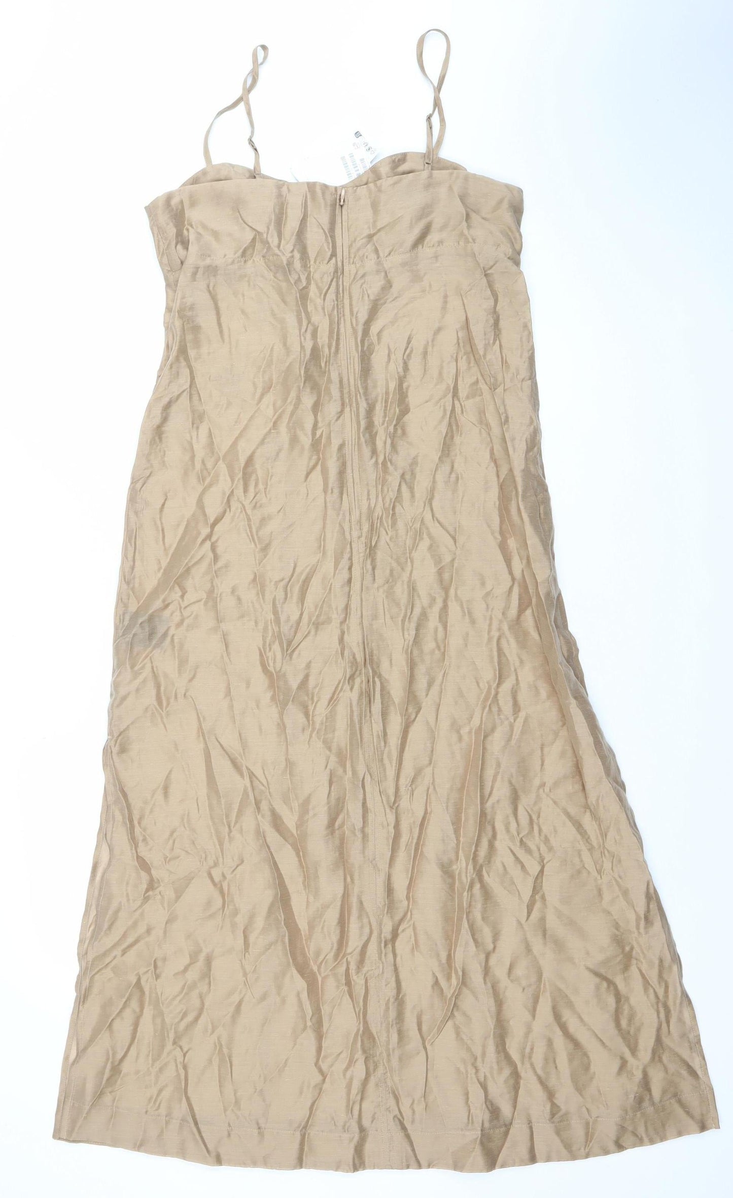 H&M Edition Women Beige Beaded Slip Midi Dress Size 8 Summer Party