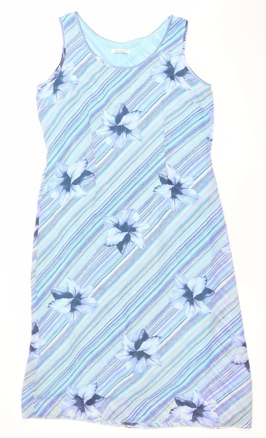 Berkertex Women’s Blue Floral Shift Dress Size 14 Sleeveless Summer