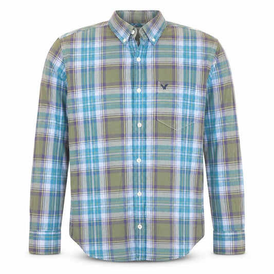 American Eagle Outfitters Men's Blue Plaid Athletic Fit Cotton Long Sleeve Button-Up Shirt M