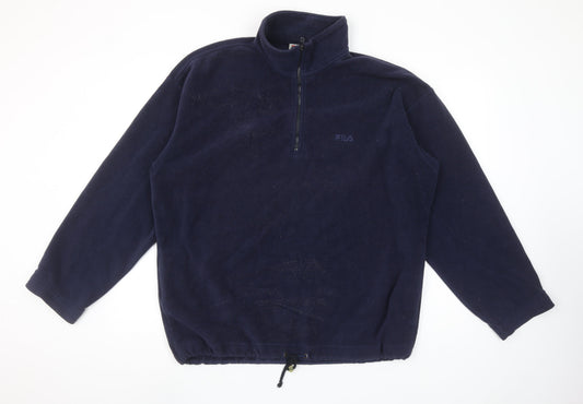 Fila Men's Blue Fleece Pullover Sweatshirt XL Retro Zip Neck