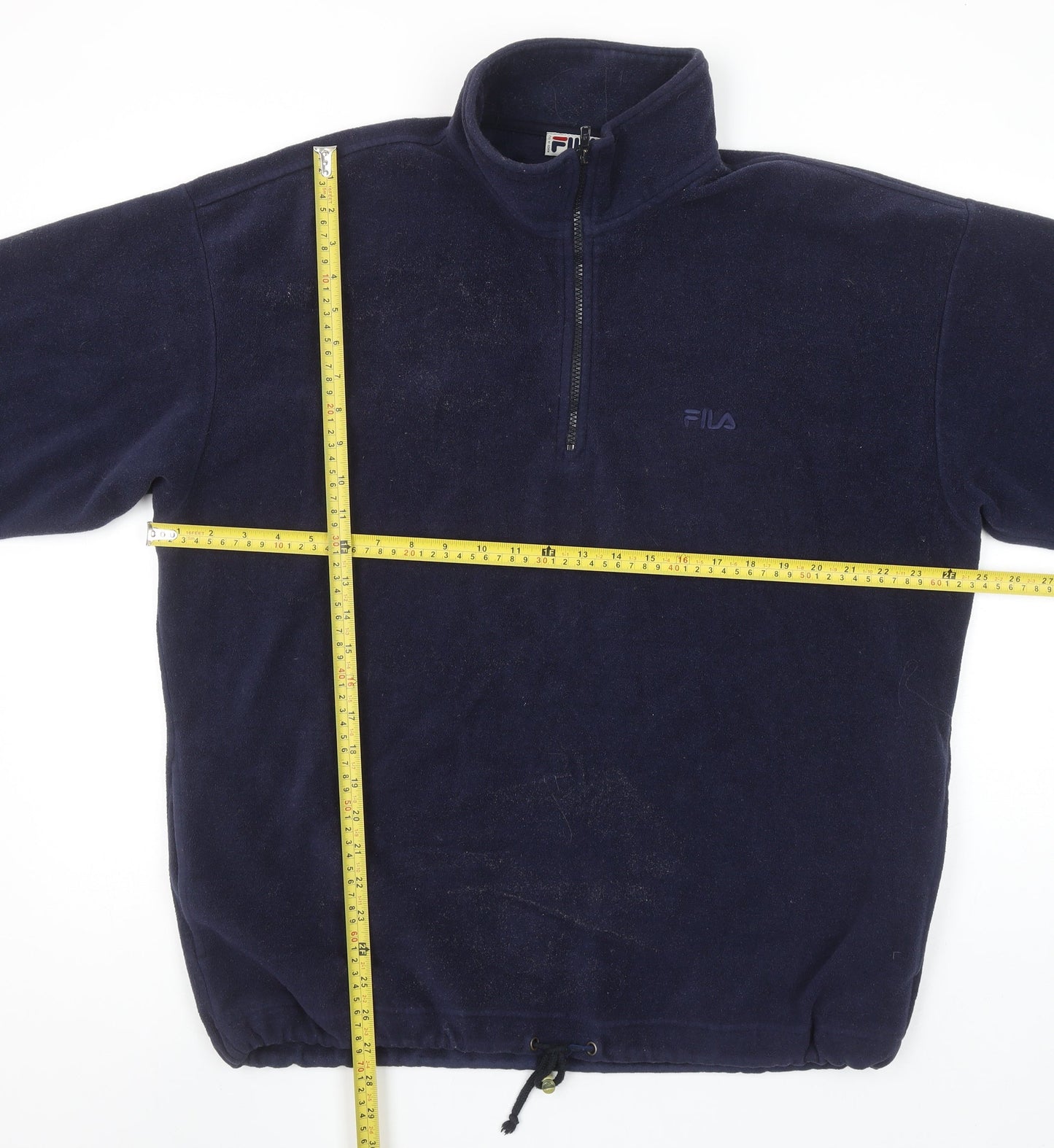 Fila Men's Blue Fleece Pullover Sweatshirt XL Retro Zip Neck