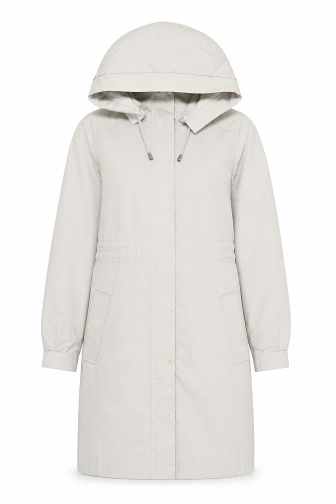Front view of Betty Jackson Black Women's Beige Hooded Trench Coat, size 8