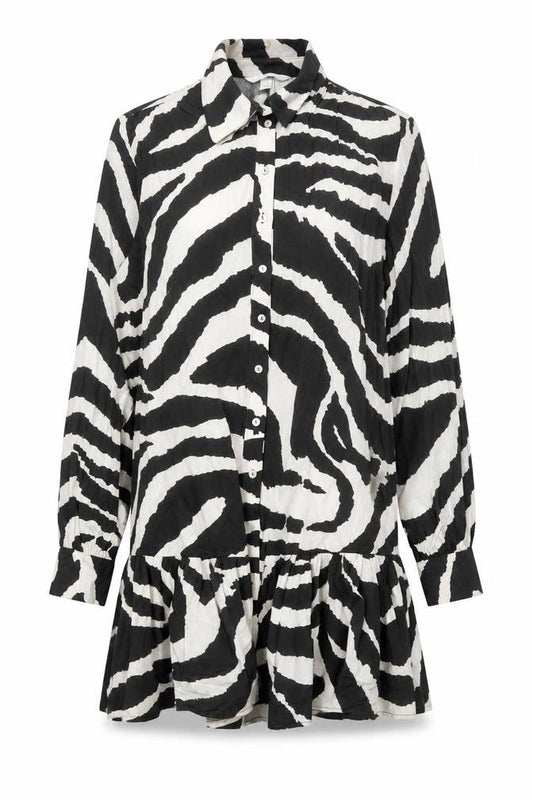 H&M Women’s Black & White Zebra Print Long Sleeve Shirt Dress Size S