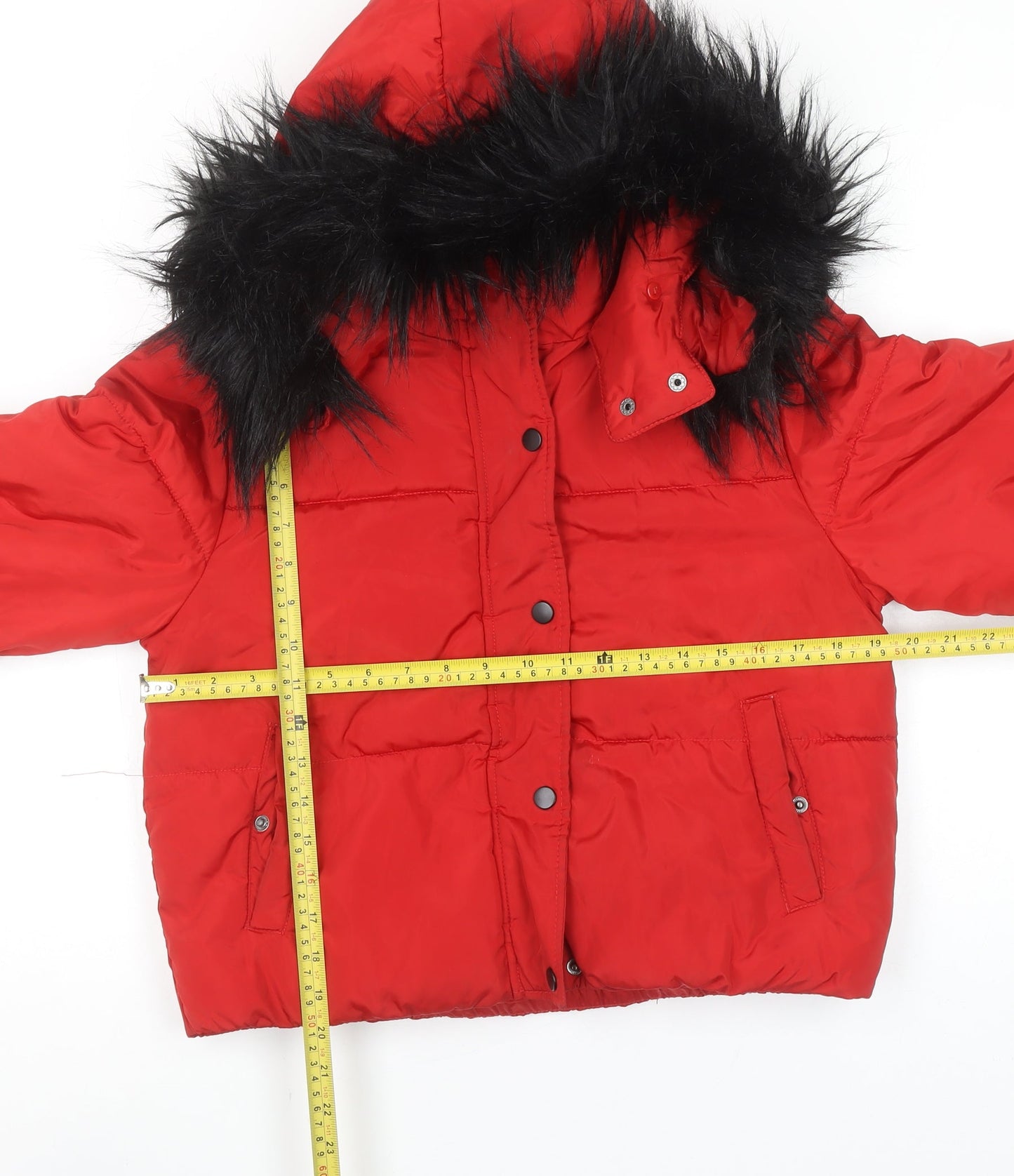 New Look Girls Red Hooded Puffer Jacket 12-13 Years Faux Fur Trim Winter Coat