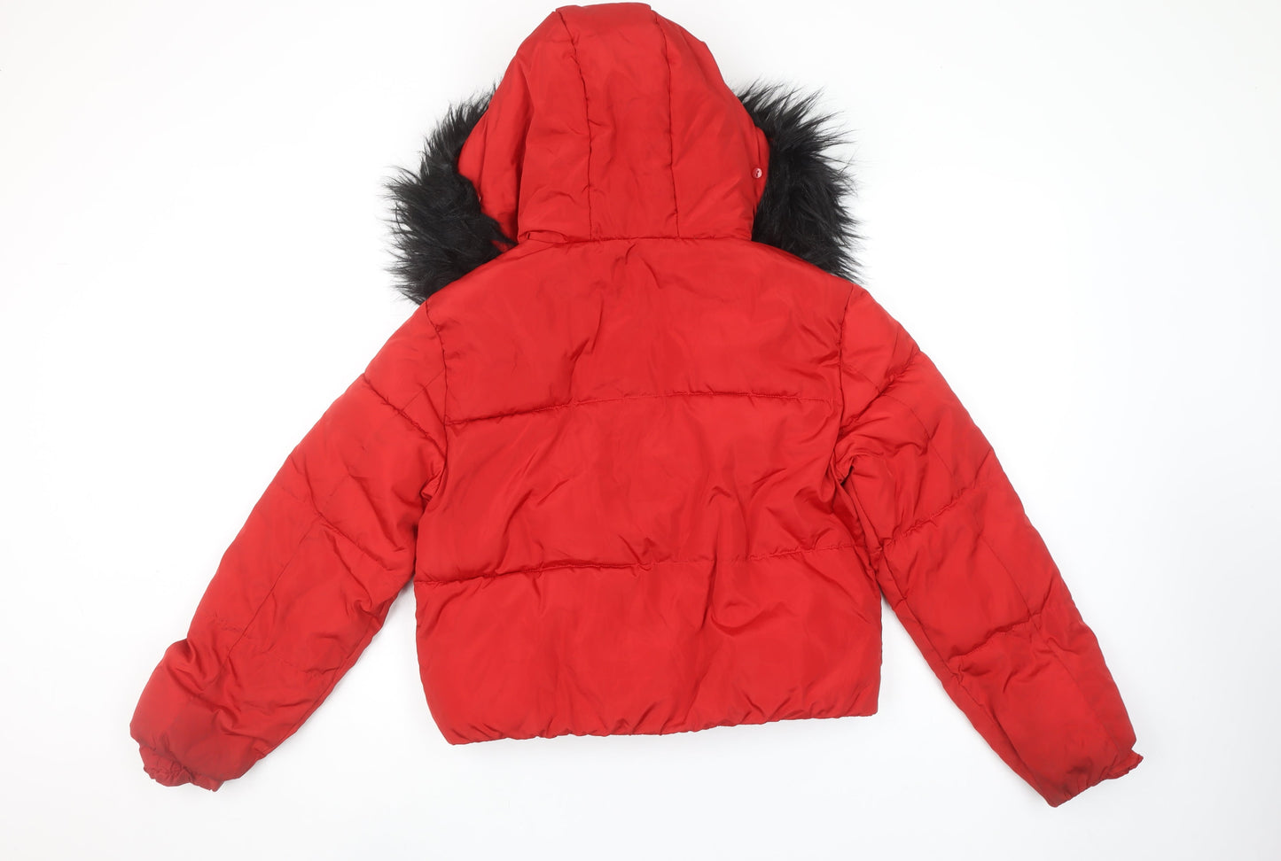 New Look Girls Red Hooded Puffer Jacket 12-13 Years Faux Fur Trim Winter Coat