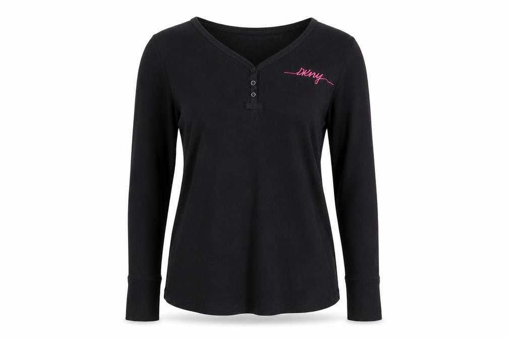 DKNY Women’s Black Long Sleeve V-Neck Basic Jersey Top Size S