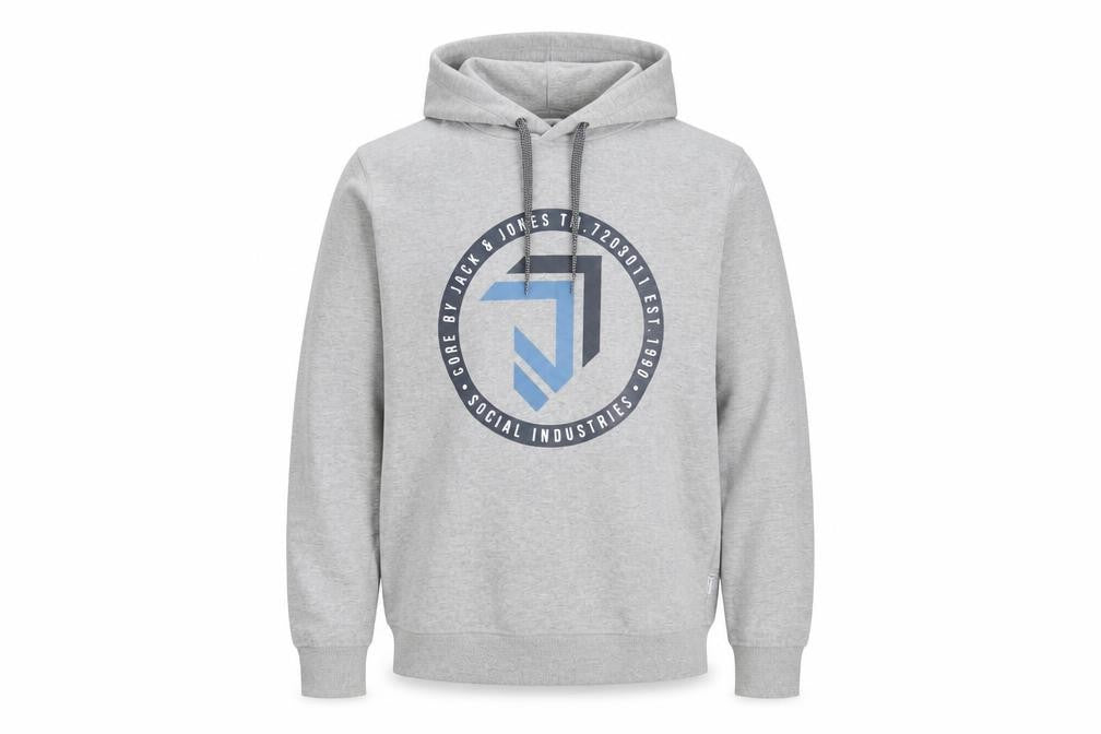 Jack & Jones Men's Grey Pullover Hoodie M Graphic Print Regular Fit