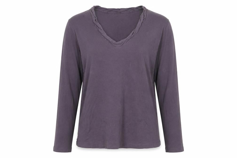 Kew Womens Purple Cotton Silk Trim V-Neck Long Sleeve T-Shirt XL