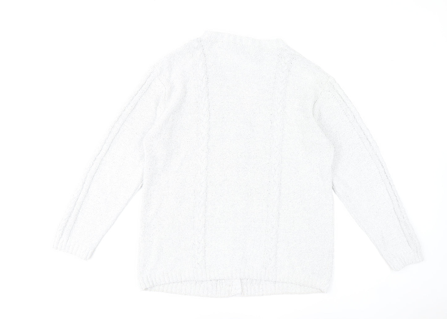 Tulchan Women's White Cable-Knit Cardigan M Cotton Blend V-Neck