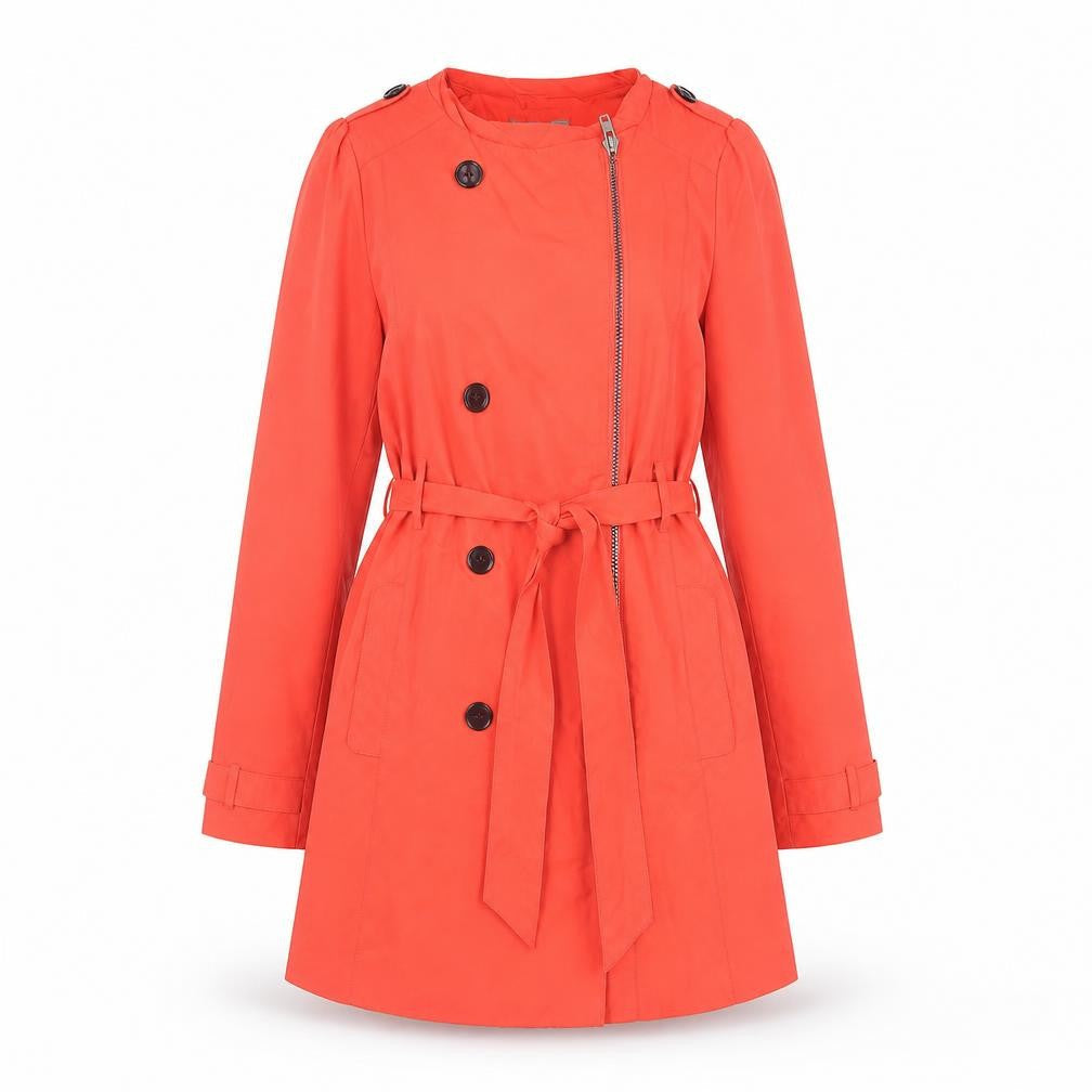Nümph Women's Orange Trench Coat UK 8 Belted Mid-Length Cotton Blend