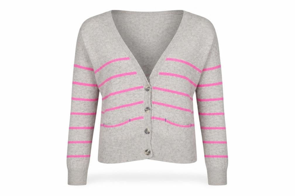 American Eagle Outfitters Women Grey Pink Stripe Cardigan M Wool Blend