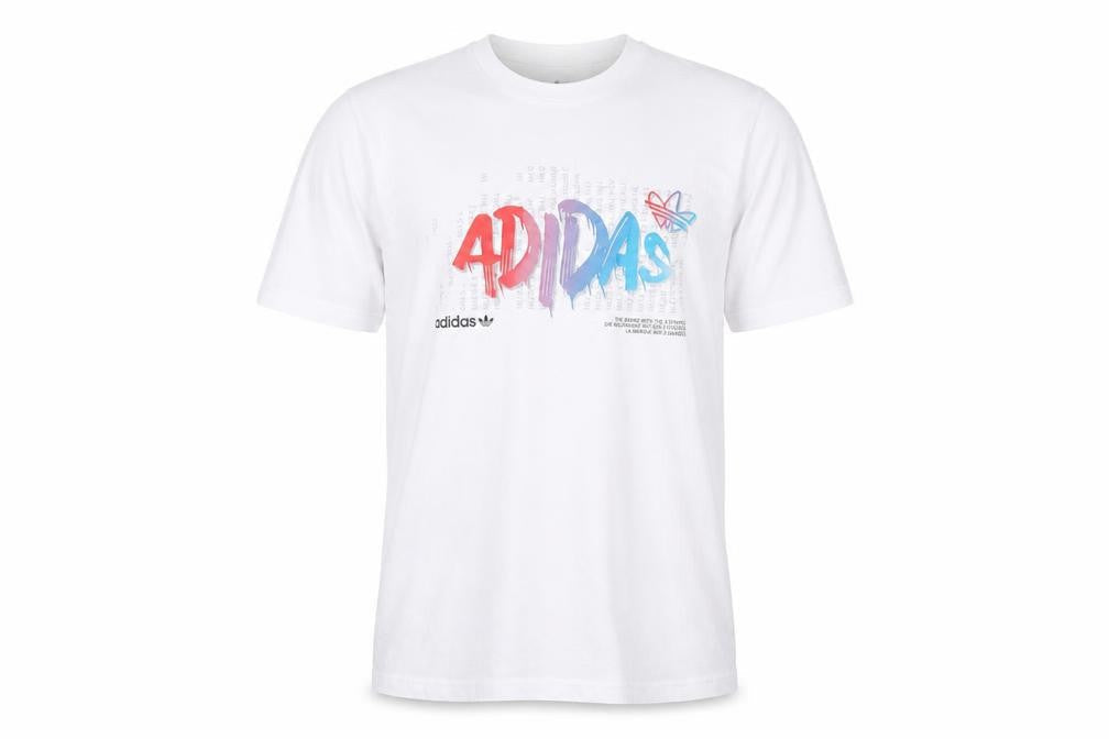 adidas Men's White Graphic Print Cotton T-Shirt Size S Regular Fit