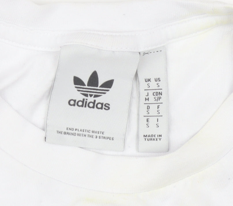 adidas Men's White Graphic Print Cotton T-Shirt Size S Regular Fit