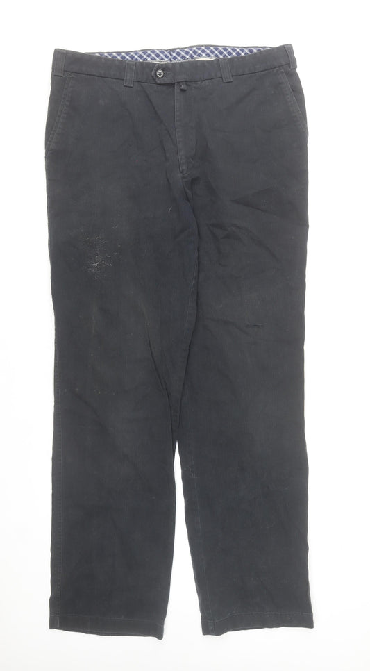 Douglas Men Black Regular Fit Stretch Corduroy Chino Trousers 38W 32L