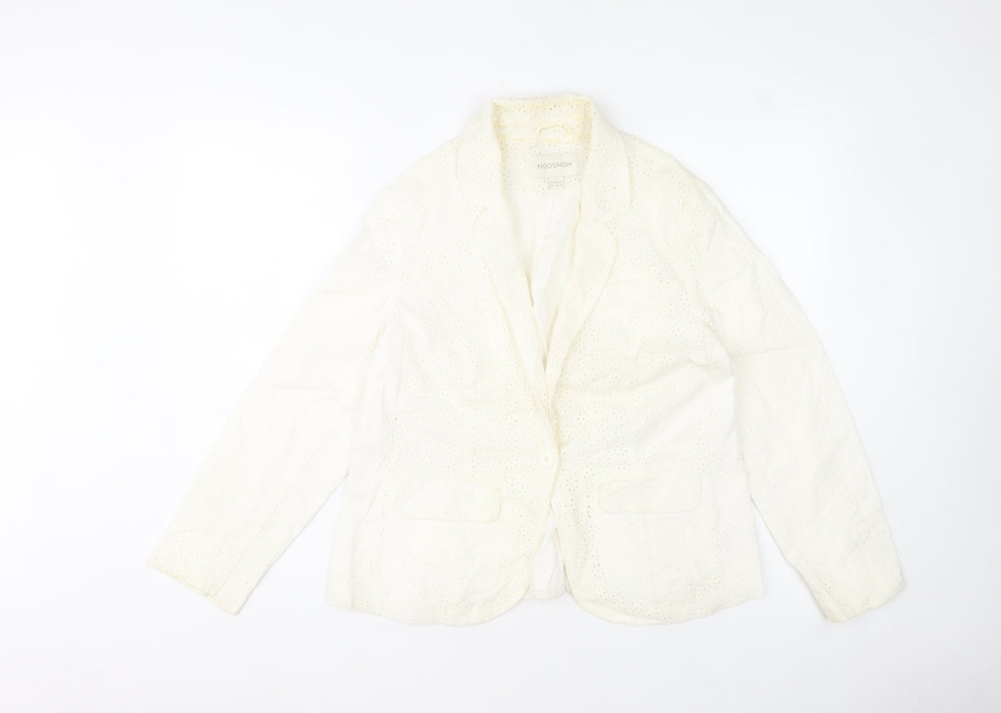 Monsoon Women’s Ivory Cotton Lace Blazer Jacket Size 16