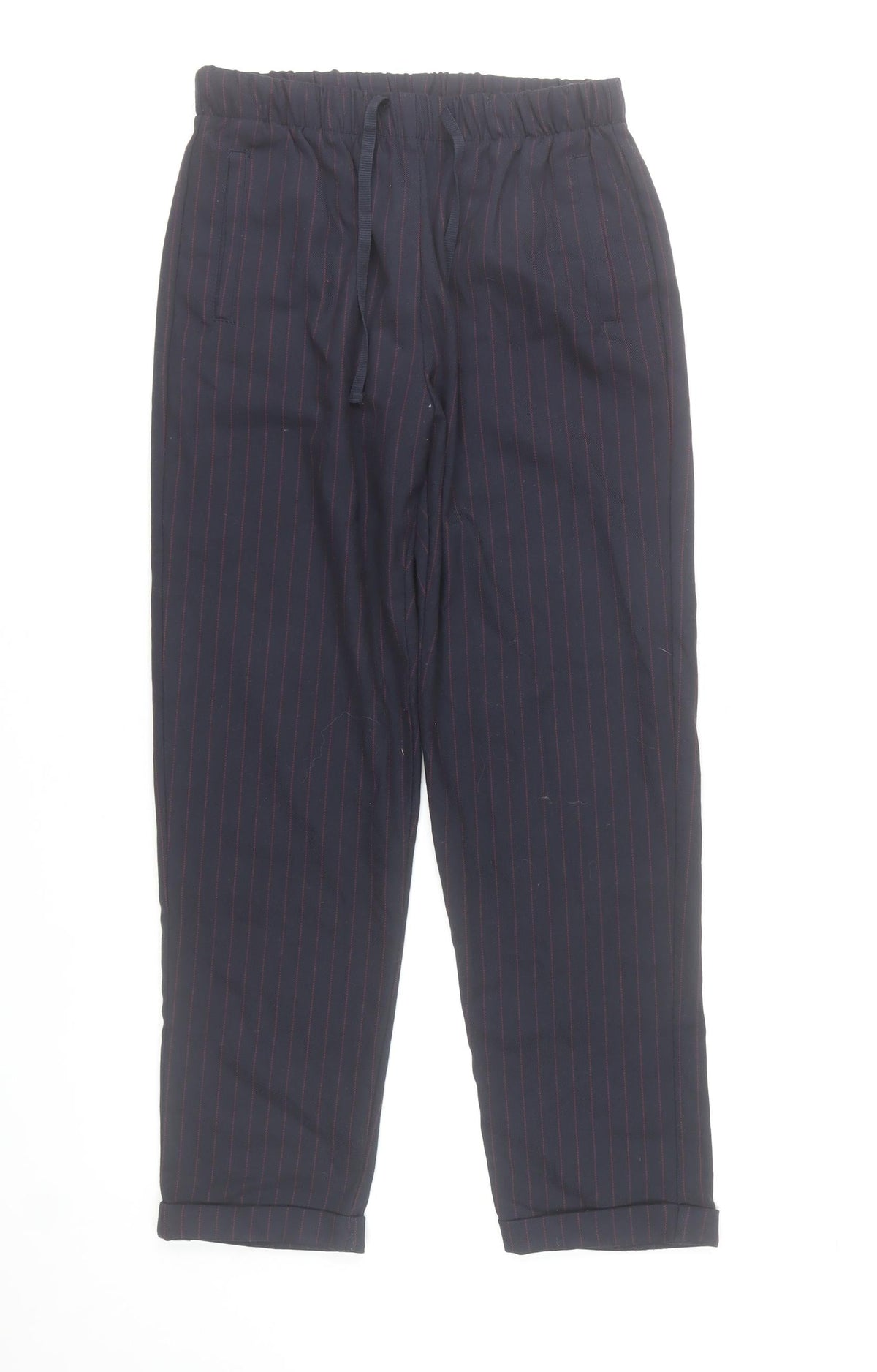 Bershka Girls Black Pinstripe Chino Trousers Size L Elastic Waist
