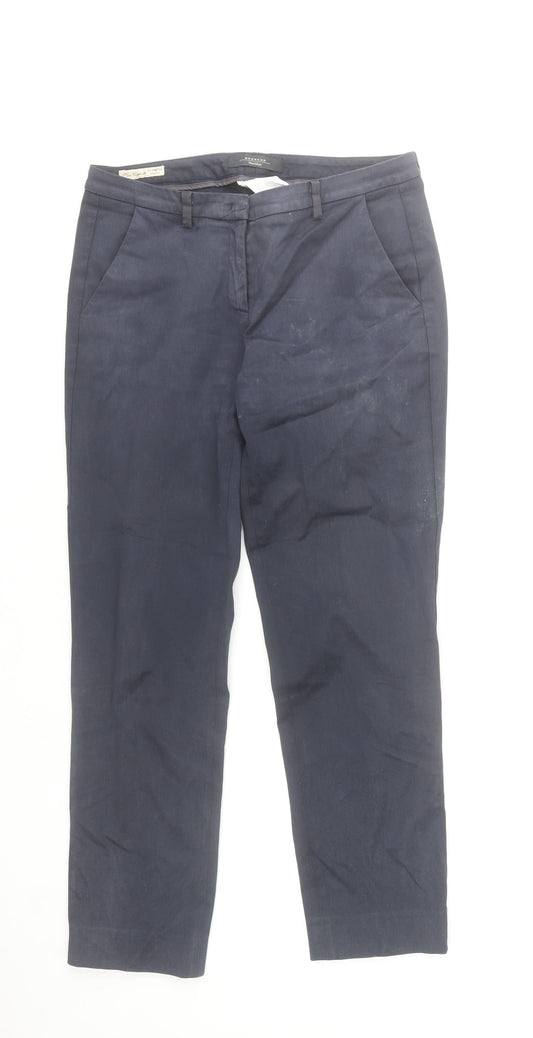 MaxMara Weekend Women Blue Chino Trousers Size 12 Cotton Blend Regular Fit