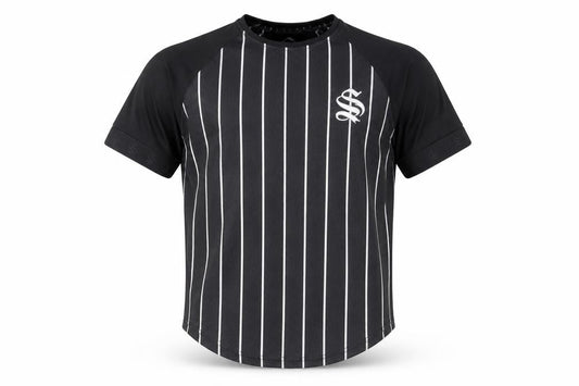 Sinners Attire Men's Black Pinstripe Crew Neck Short Sleeve T-Shirt Size S