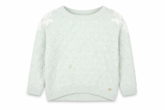 Teenie Weenie Girls Mint Green Lace Shoulder Jumper FM Cotton Blend